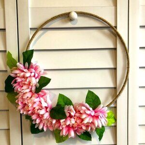 3/$10 Neon TieDye Pink Mum Flower Leaf Floral Decor Fall Twine Tweed Hoop Wreath